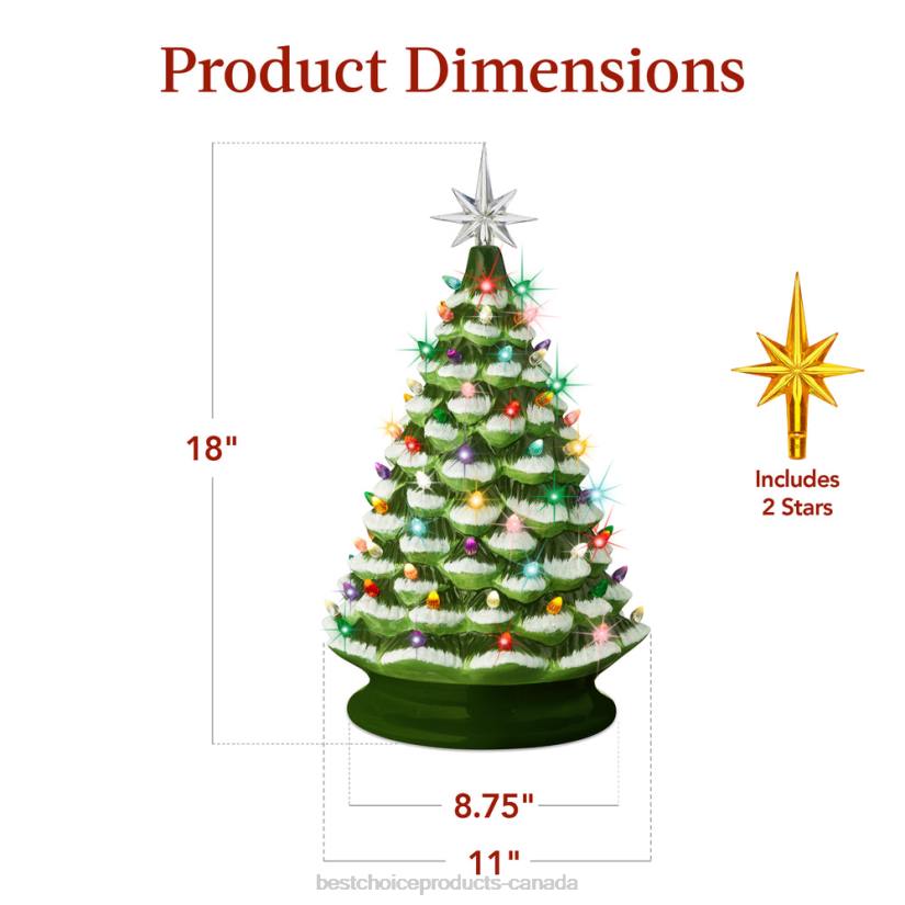 4LT2242 Flocked/Green Best Choice Products Large Pre-Lit Ceramic Christmas Tree Decoration w/ LED Light, Timer