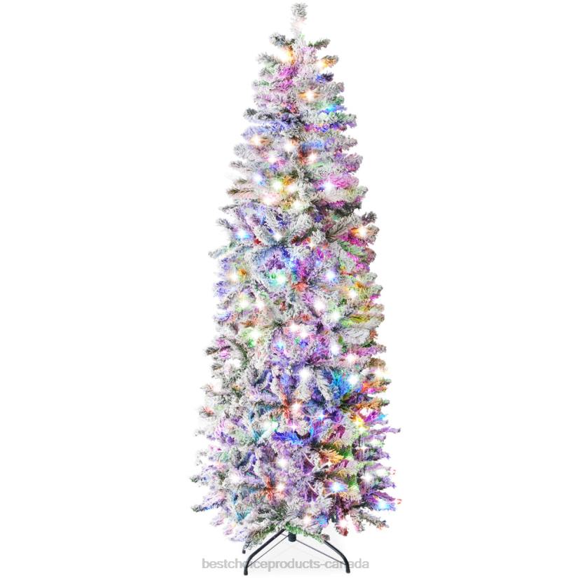 4LT2252 Beauty Best Choice Products Pre-Lit Snow Flocked Artificial Pencil Christmas Tree w/ Multicolor Lights