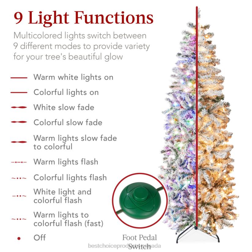 4LT2253 Beauty Best Choice Products Pre-Lit Snow Flocked Artificial Pencil Christmas Tree w/ Multicolor Lights