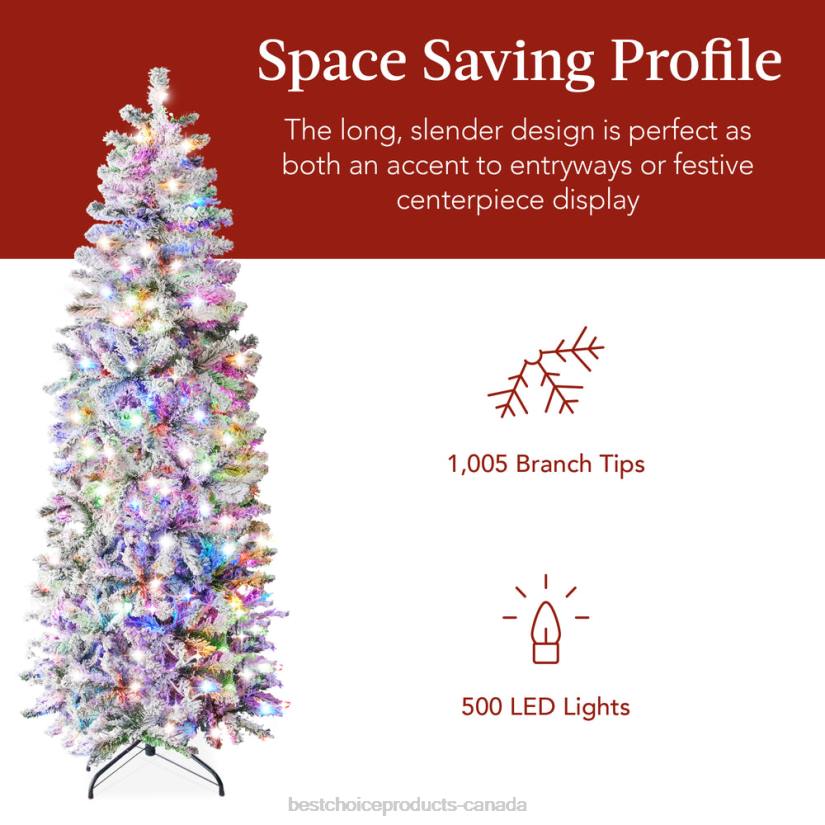 4LT2254 Beauty Best Choice Products Pre-Lit Snow Flocked Artificial Pencil Christmas Tree w/ Multicolor Lights