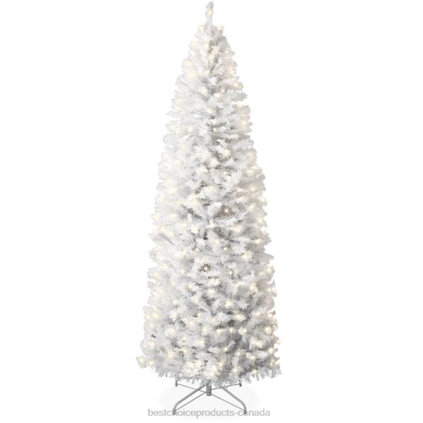 4LT2259 Beauty Best Choice Products Pre-Lit White Pencil Christmas Tree w/ Metal Base, Incandescent Lights