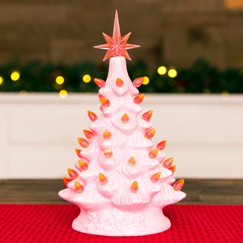 4LT2266 Pink Best Choice Products 11in Pre-Lit Hand-Painted Ceramic Tabletop Christmas Tree w/ Lights