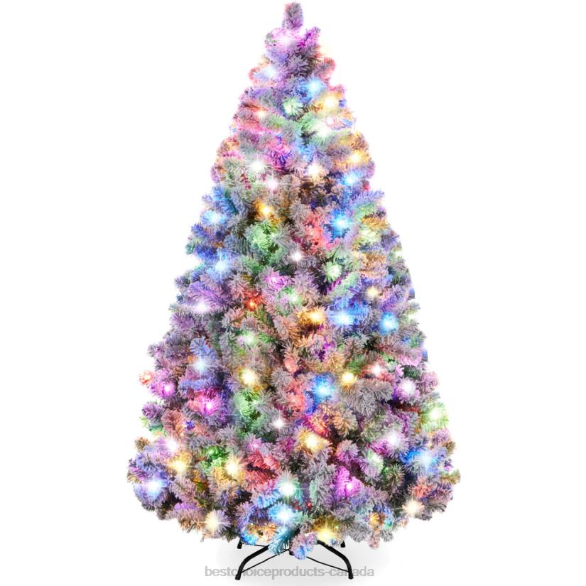 4LT228 Beauty Best Choice Products Pre-Lit Snow Flocked Artificial Pine Christmas Tree w/ Multicolored Lights
