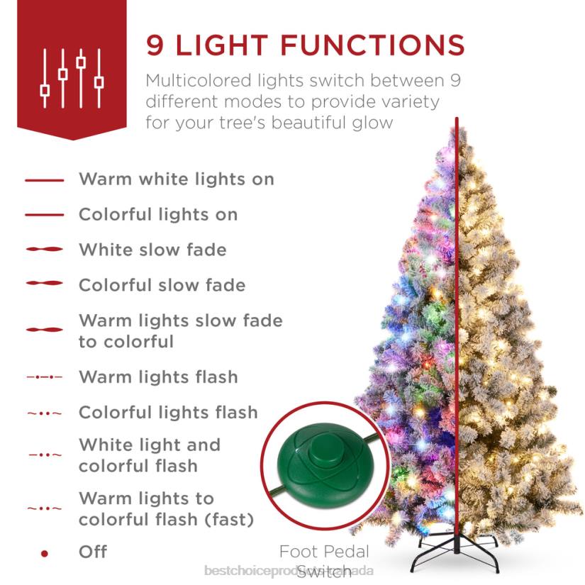4LT229 Beauty Best Choice Products Pre-Lit Snow Flocked Artificial Pine Christmas Tree w/ Multicolored Lights