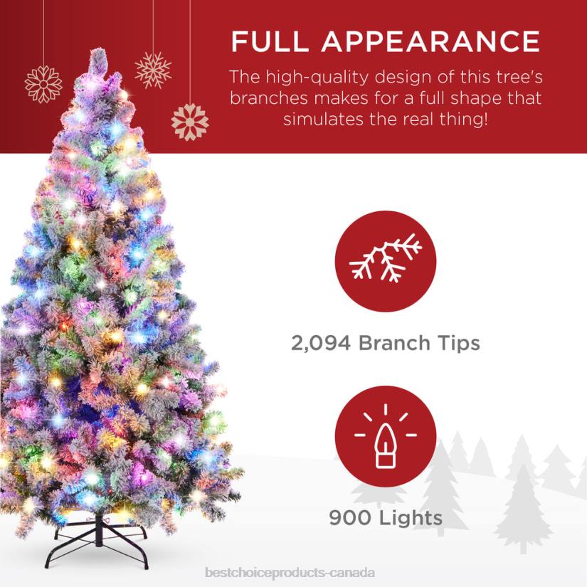 4LT229 Beauty Best Choice Products Pre-Lit Snow Flocked Artificial Pine Christmas Tree w/ Multicolored Lights
