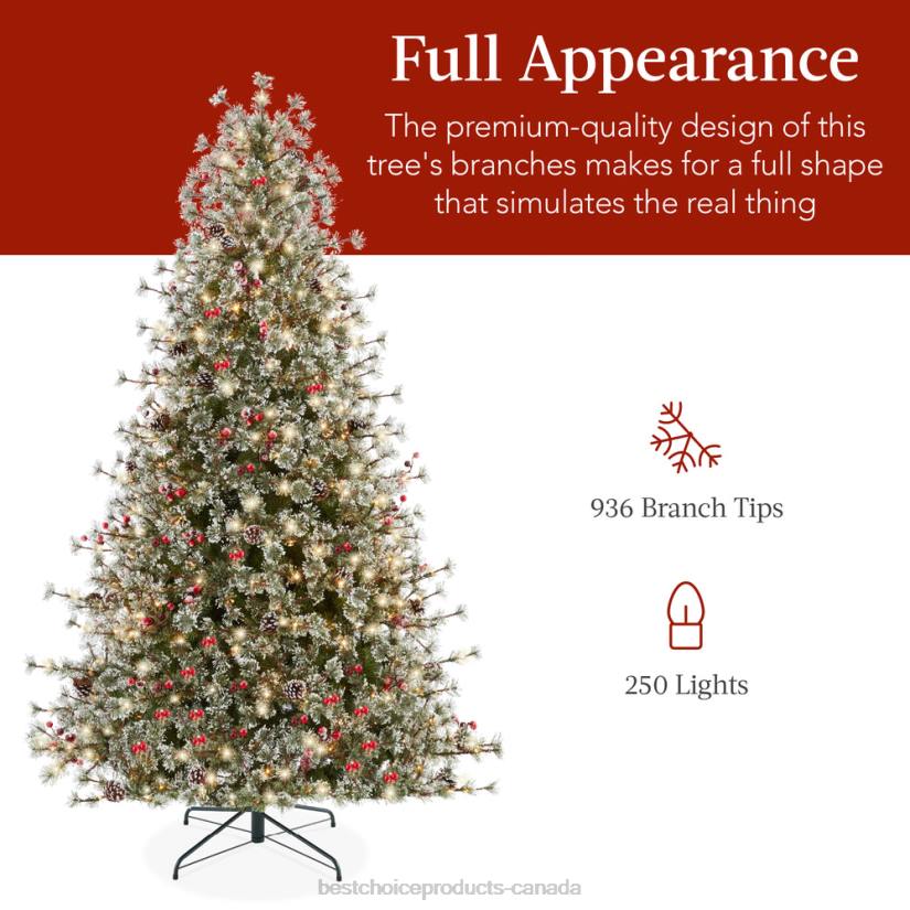 4LT242 Metal Stand Best Choice Products Pre-Lit Semi-Flocked Artificial Cashmere Pine Christmas Tree