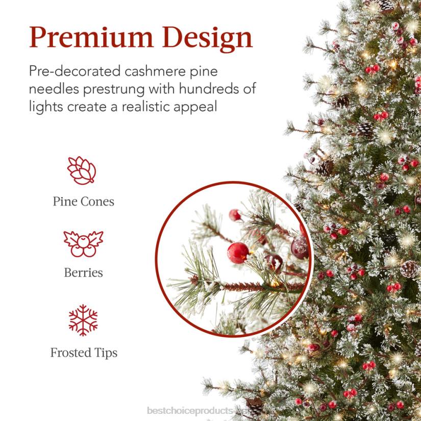 4LT243 Metal Stand Best Choice Products Pre-Lit Semi-Flocked Artificial Cashmere Pine Christmas Tree