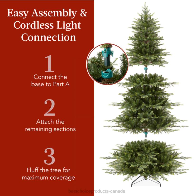 4LT249 Metal Stand Best Choice Products Pre-Lit Artificial Aspen Noble Fir Christmas Tree
