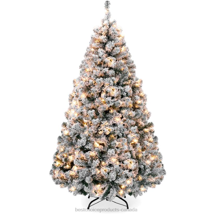 4LT24 Warm White Lights Best Choice Products Pre-Lit Snow Flocked Artificial Pine Christmas Tree w