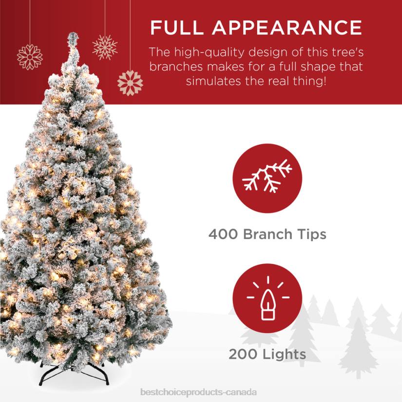 4LT24 Warm White Lights Best Choice Products Pre-Lit Snow Flocked Artificial Pine Christmas Tree w