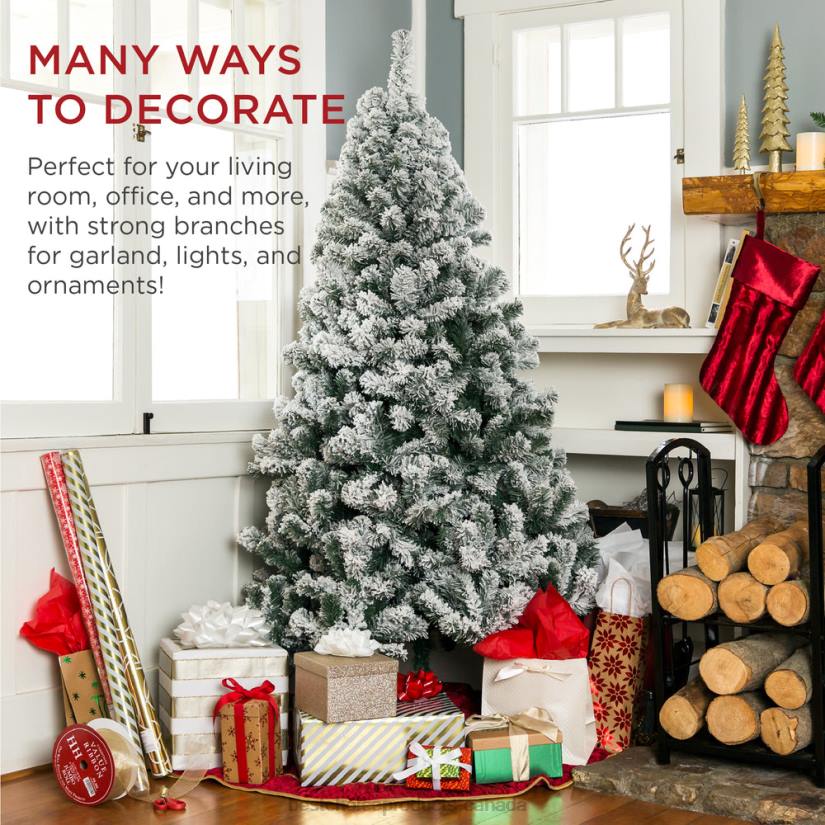 4LT24 Warm White Lights Best Choice Products Pre-Lit Snow Flocked Artificial Pine Christmas Tree w