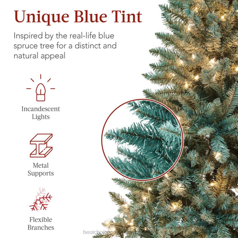 4LT250 Beauty Best Choice Products Pre-Lit Blue Spruce Christmas Tree w/ Foldable Base, Incandescent Lights