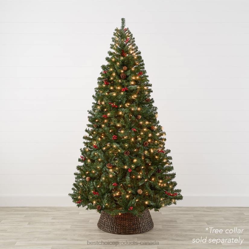 4LT254 Berries Best Choice Products Pre-Lit Pre-Decorated Spruce Christmas Tree w/ Pine Cones