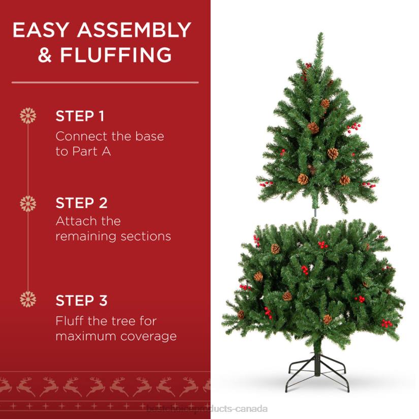 4LT254 Berries Best Choice Products Pre-Lit Pre-Decorated Spruce Christmas Tree w/ Pine Cones