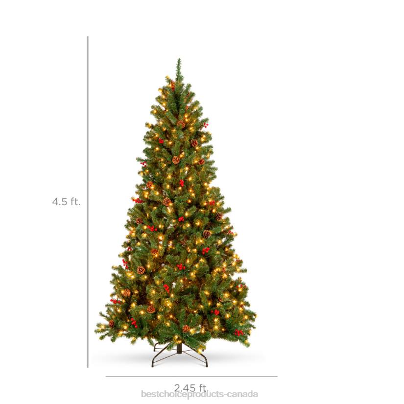 4LT254 Berries Best Choice Products Pre-Lit Pre-Decorated Spruce Christmas Tree w/ Pine Cones