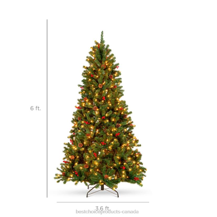 4LT255 Berries Best Choice Products Pre-Lit Pre-Decorated Spruce Christmas Tree w/ Pine Cones