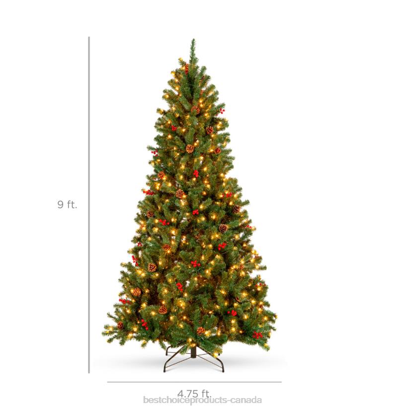 4LT257 Berries Best Choice Products Pre-Lit Pre-Decorated Spruce Christmas Tree w/ Pine Cones