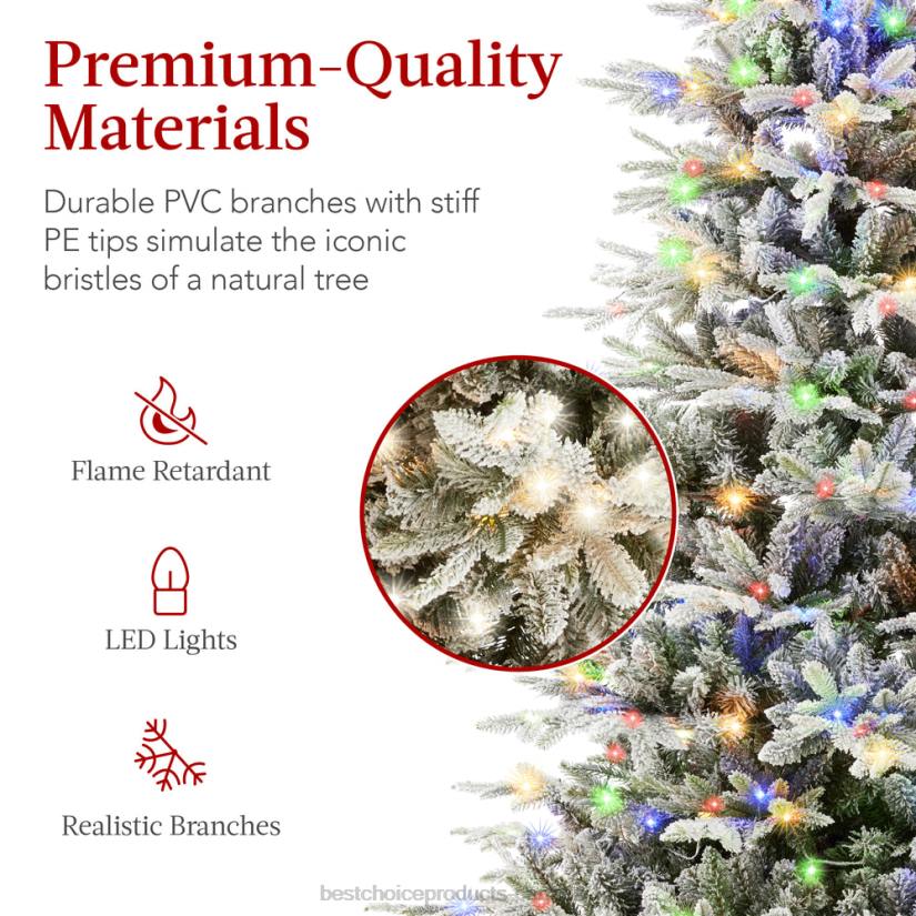 4LT258 Metal Stand Best Choice Products Pre-Lit Flocked Artificial Aspen Noble Fir Christmas Tree