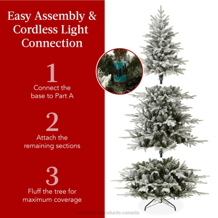 4LT258 Metal Stand Best Choice Products Pre-Lit Flocked Artificial Aspen Noble Fir Christmas Tree
