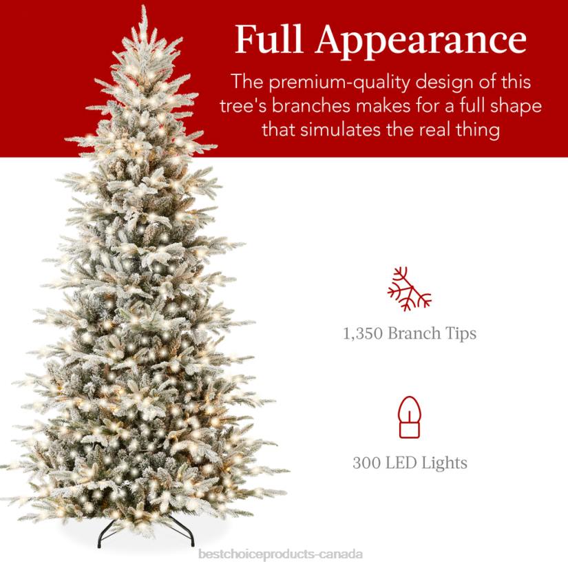 4LT258 Metal Stand Best Choice Products Pre-Lit Flocked Artificial Aspen Noble Fir Christmas Tree