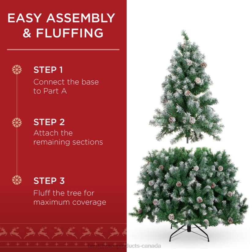 4LT272 Beauty Best Choice Products Pre-Lit Pre-Decorated Christmas Tree w/ Flocked Tips, Pine Cones