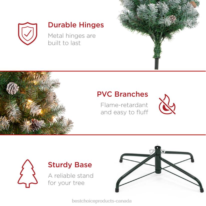 4LT272 Beauty Best Choice Products Pre-Lit Pre-Decorated Christmas Tree w/ Flocked Tips, Pine Cones