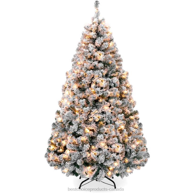 4LT27 Warm White Lights Best Choice Products Pre-Lit Snow Flocked Artificial Pine Christmas Tree w