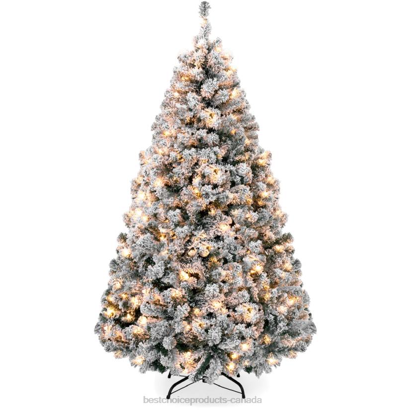 4LT28 Warm White Lights Best Choice Products Pre-Lit Snow Flocked Artificial Pine Christmas Tree w