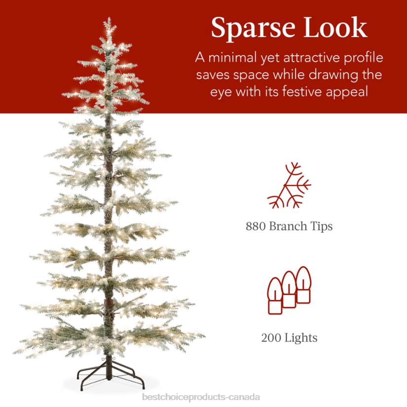 4LT291 Beauty Best Choice Products Pre-Lit Sparse Flocked Christmas Tree w/ 2-in-1 LEDs, Cordless Connection