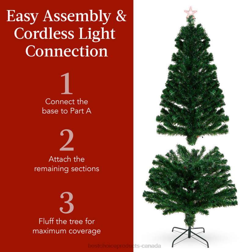 4LT299 Beauty Best Choice Products Pre-Lit Fiber Optic Pine Christmas Tree w/ Multicolor & LED Lights
