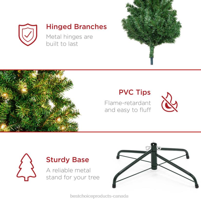 4LT29 White Best Choice Products Premium Artificial Pre-Lit Pine Christmas Tree w/ 1,000 Tips, 250 Lights