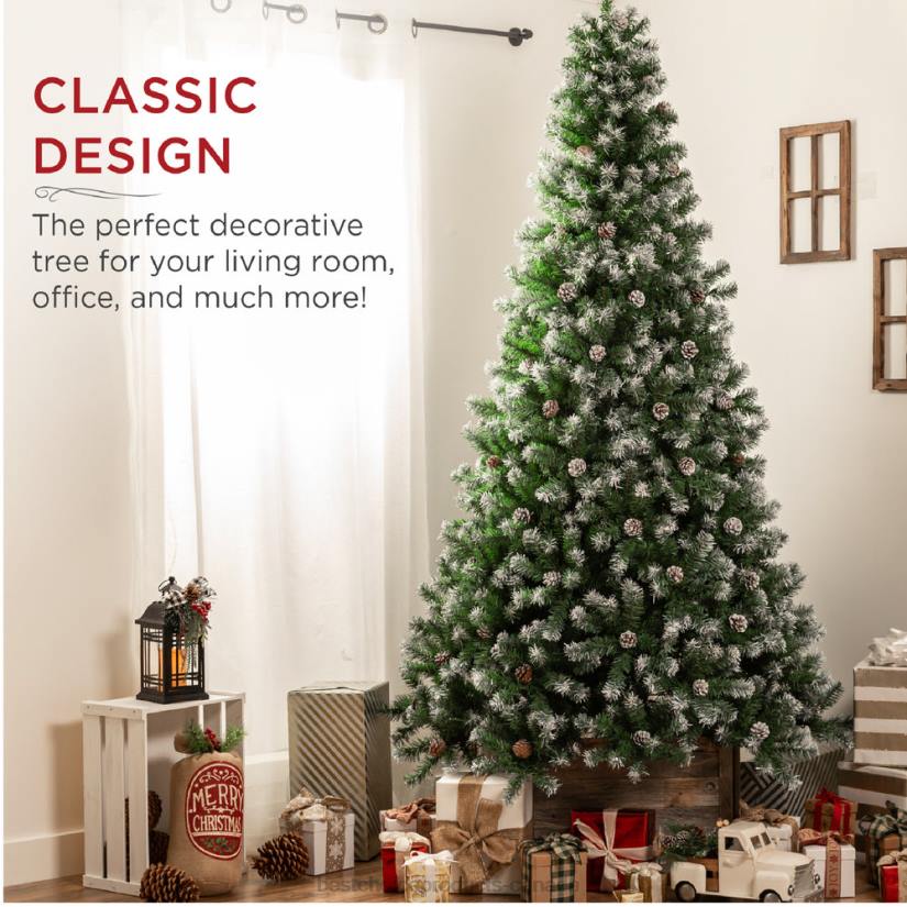 4LT2102 Beauty Best Choice Products Pre-Decorated Christmas Tree w/ Pine Cones, Flocked Branch Tips