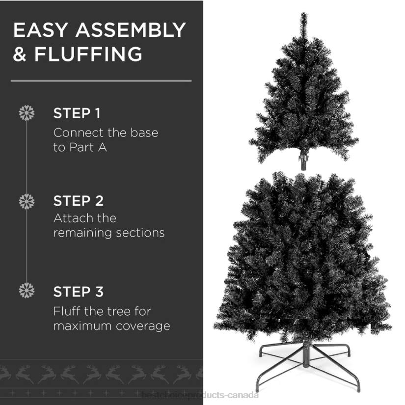 4LT2113 Beauty Best Choice Products Artificial Black Christmas Tree w/ Easy Assembly, Foldable Metal Stand