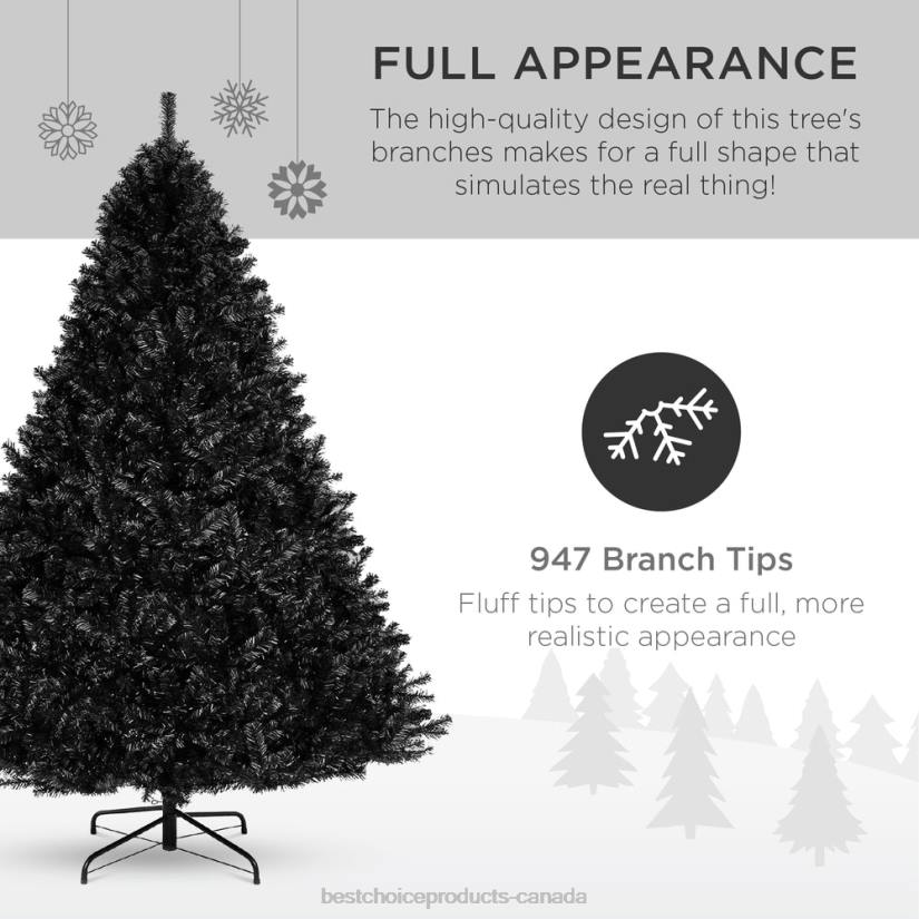 4LT2114 Beauty Best Choice Products Artificial Black Christmas Tree w/ Easy Assembly, Foldable Metal Stand