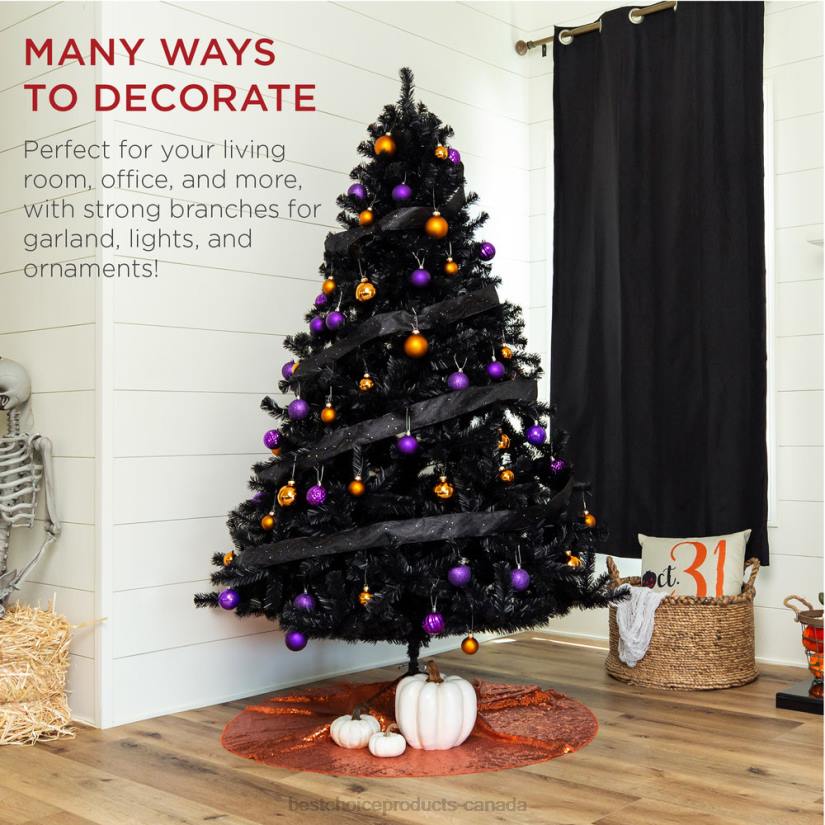 4LT2115 Beauty Best Choice Products Artificial Black Christmas Tree w/ Easy Assembly, Foldable Metal Stand