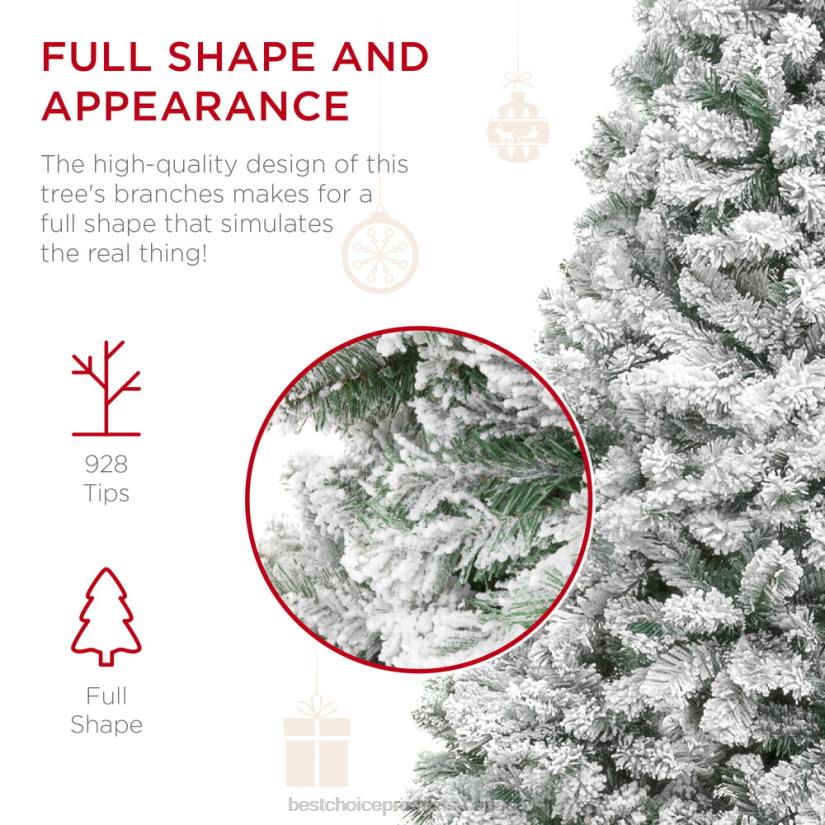 4LT215 Beauty Best Choice Products Premium Snow Flocked Artificial Pine Christmas Tree w/ Foldable Metal Base