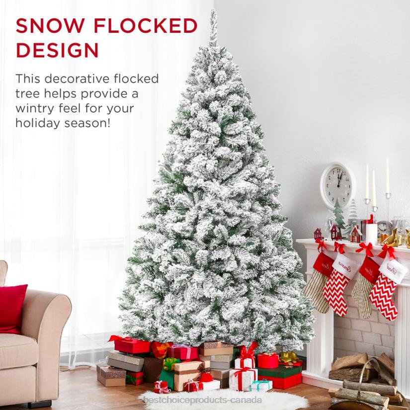 4LT215 Beauty Best Choice Products Premium Snow Flocked Artificial Pine Christmas Tree w/ Foldable Metal Base