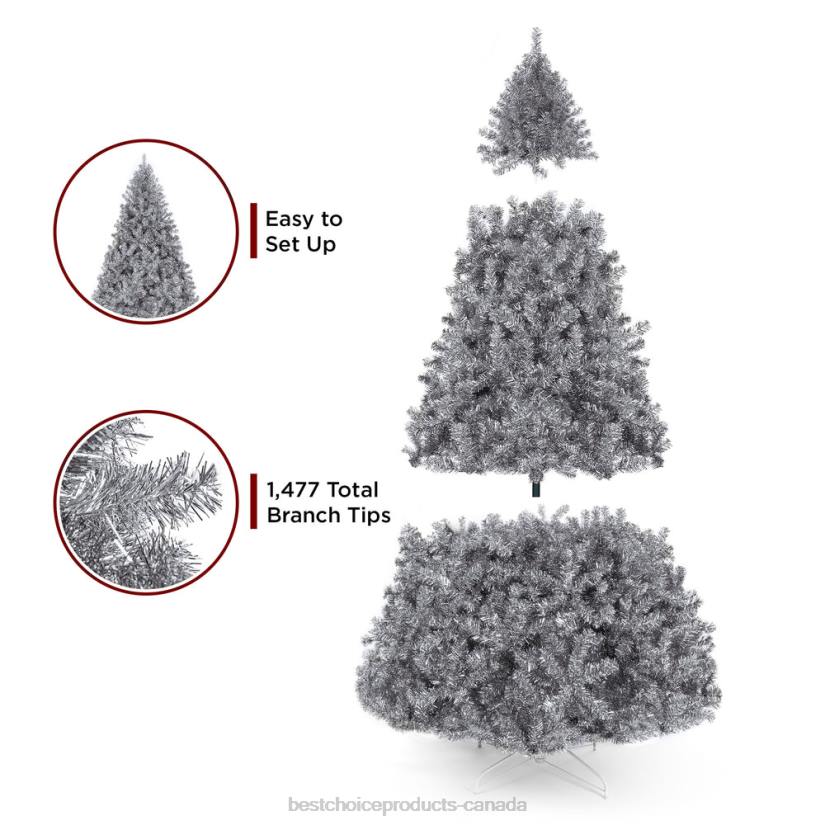 4LT2176 Beauty Best Choice Products Silver Artificial Tinsel Christmas Tree w/ Foldable Stand