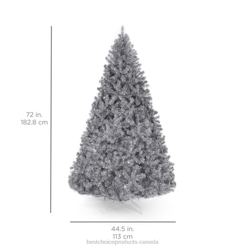 4LT2176 Beauty Best Choice Products Silver Artificial Tinsel Christmas Tree w/ Foldable Stand