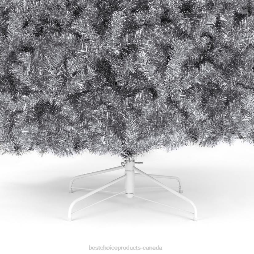 4LT2177 Beauty Best Choice Products Silver Artificial Tinsel Christmas Tree w/ Foldable Stand