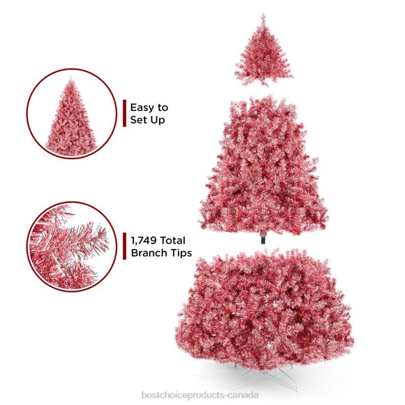 4LT2179 Beauty Best Choice Products Pink Artificial Tinsel Christmas Tree w/ Foldable Stand