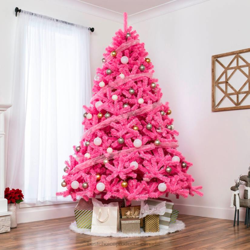 4LT2190 Beauty Best Choice Products Pink Artificial Fir Christmas Tree w/ Foldable Stand