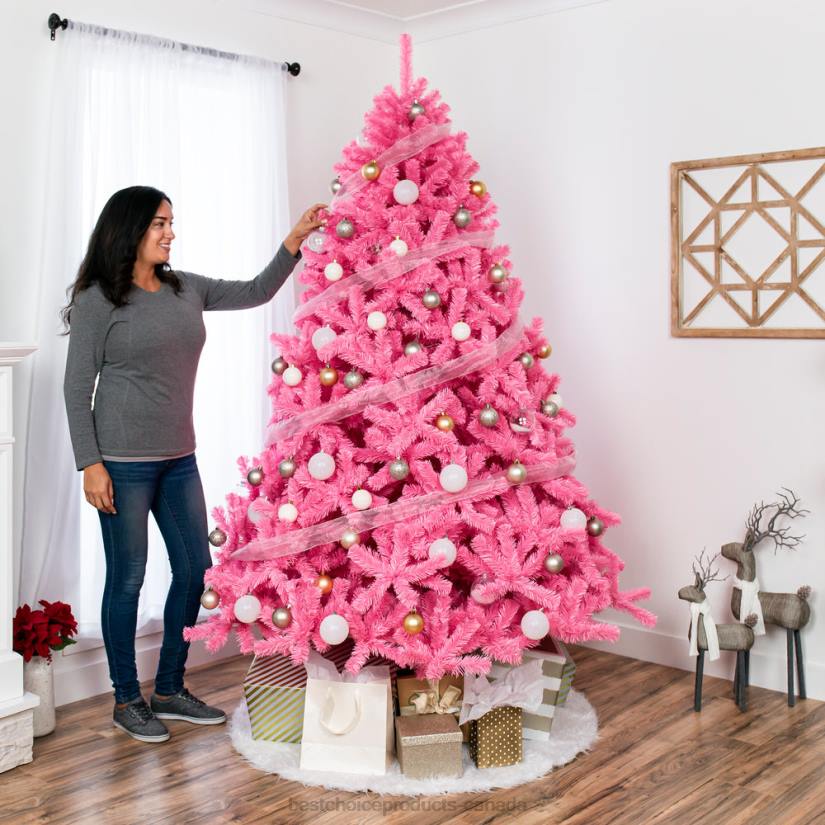 4LT2191 Beauty Best Choice Products Pink Artificial Fir Christmas Tree w/ Foldable Stand