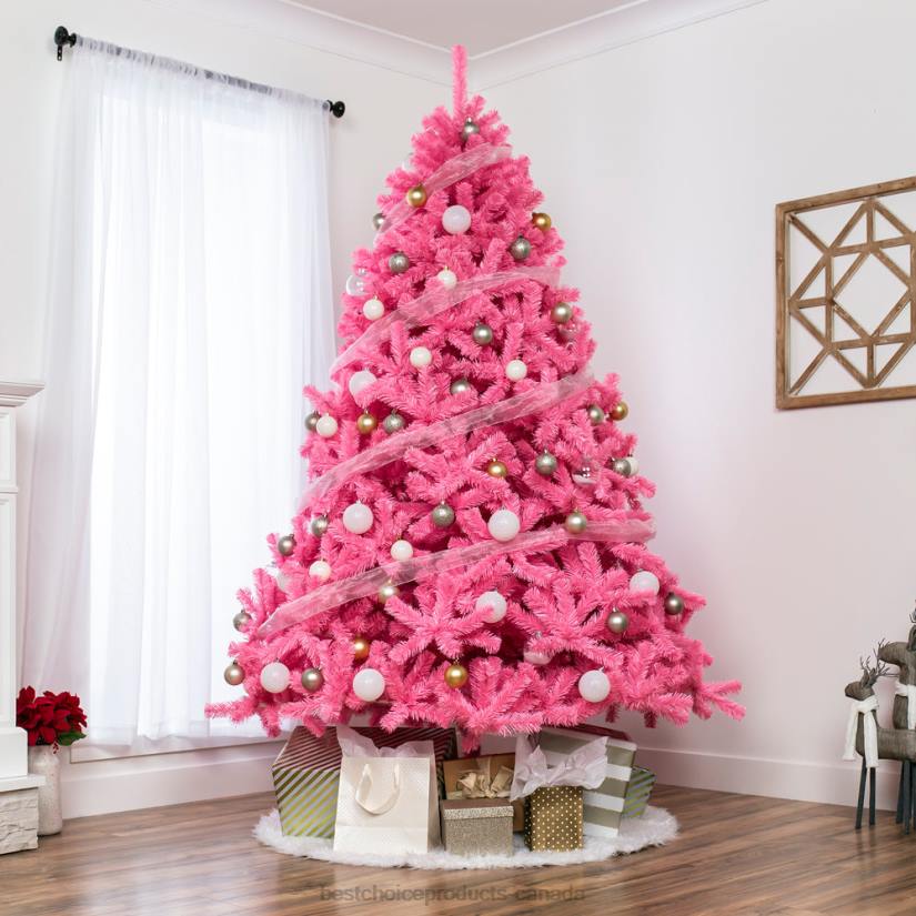 4LT2192 Beauty Best Choice Products Pink Artificial Fir Christmas Tree w/ Foldable Stand