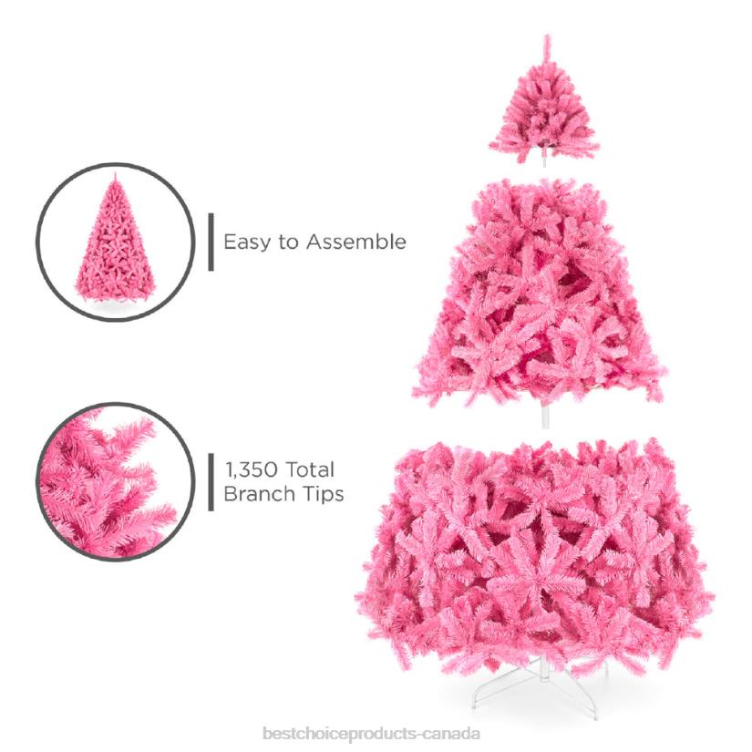 4LT2192 Beauty Best Choice Products Pink Artificial Fir Christmas Tree w/ Foldable Stand