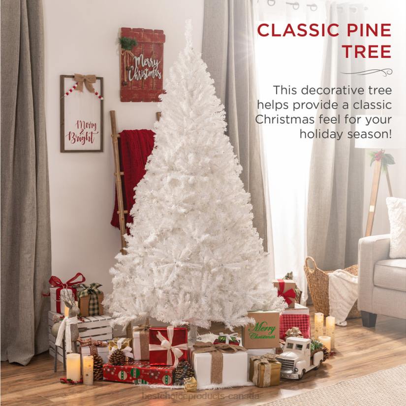 4LT2198 Beauty Best Choice Products Premium White Artificial Pine Christmas Tree w/ Tips, Foldable Metal Base