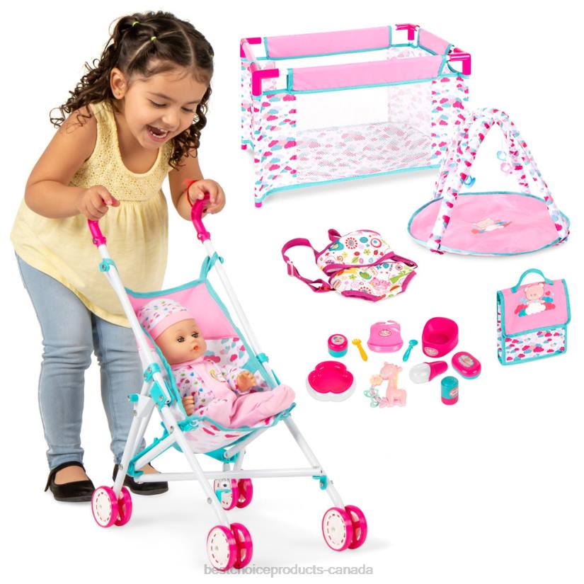 4LT2323 Pink Best Choice Products Kids 15-Piece 13.5in Newborn Baby Doll Role Play Playset w/ Accessories