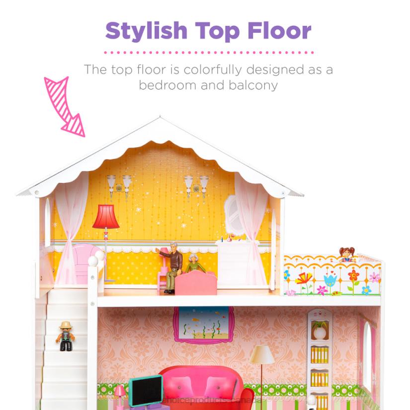 4LT2528 Multicolor Best Choice Products 3-Story Wood Dollhouse, Large Open Mansion w/ 5 Rooms, 17 Accessories