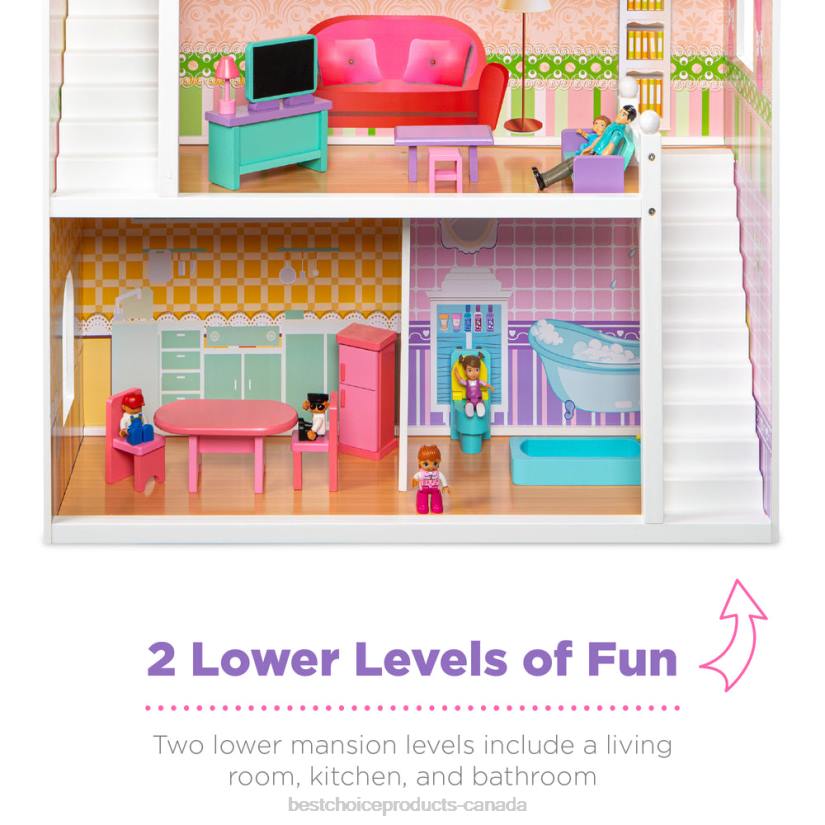 4LT2528 Multicolor Best Choice Products 3-Story Wood Dollhouse, Large Open Mansion w/ 5 Rooms, 17 Accessories