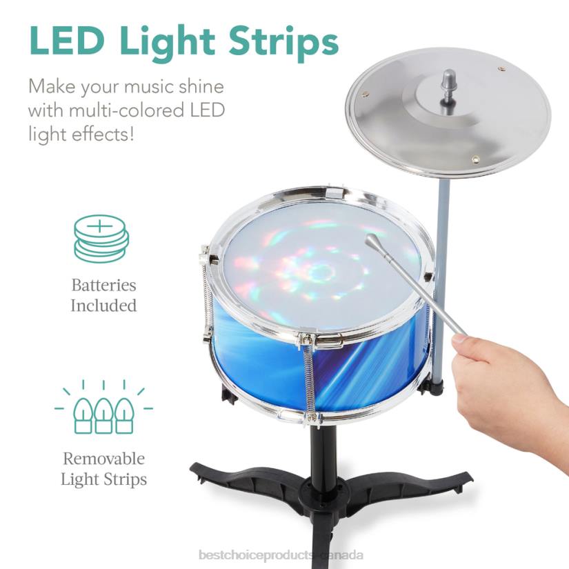 4LT2562 Blue Best Choice Products 18-Piece Kids Beginner Drum Kit, Musical Instrument Toy Set w/ LED Lights